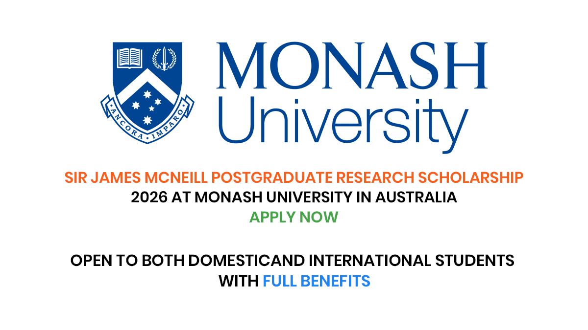 SJMN Postgraduate Research Scholarship at Monash University, Australia for both domestic and international students
