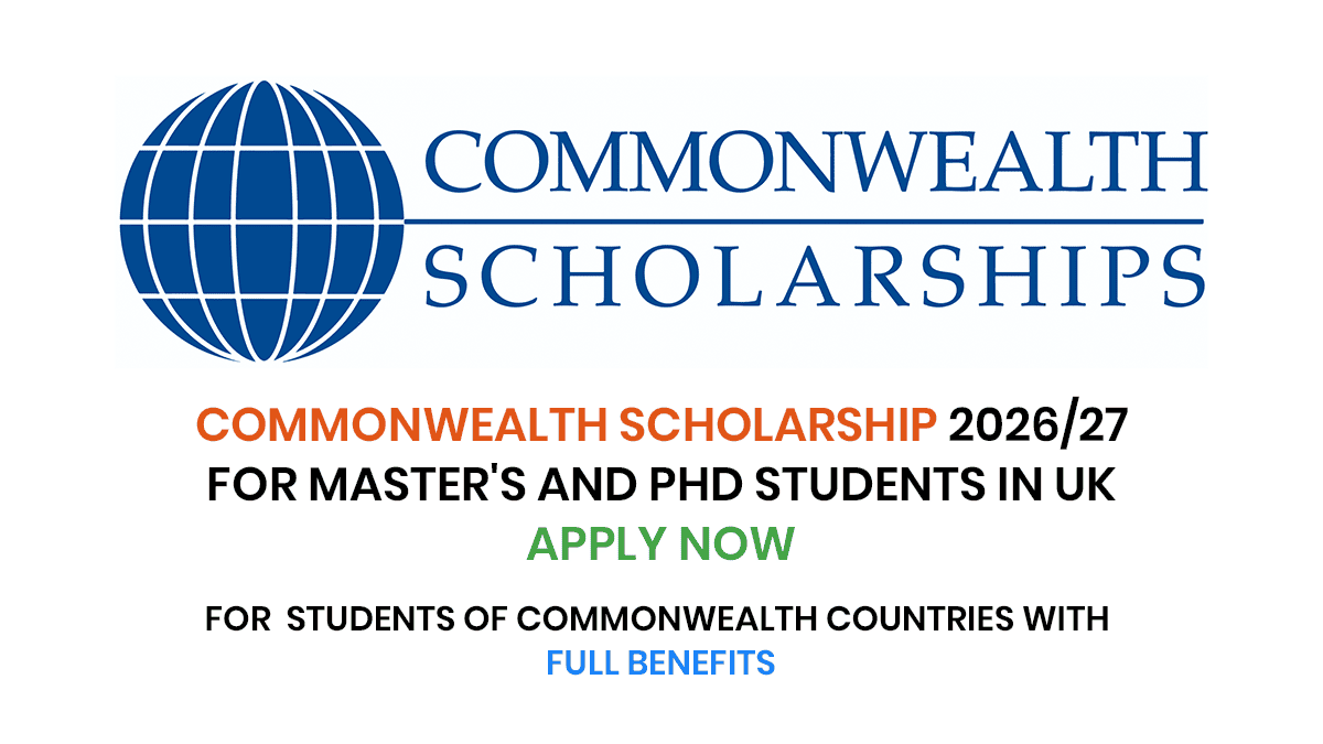 The Commonwealth Scholarship is a fully funded award for Master's and PhD students in the UK.