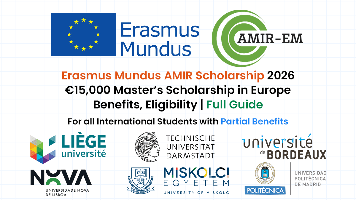 Erasmus Mundus AMIR Scholarship for international students to pursue a Fully Funded Master's degree in Europe.
