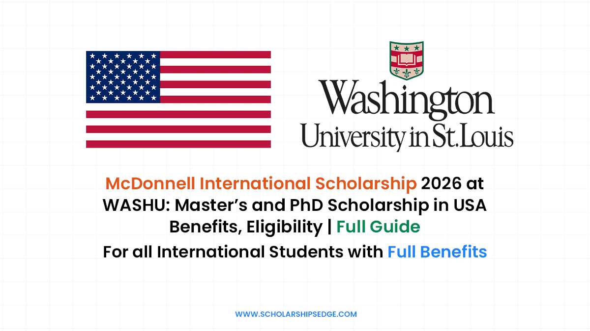 McDonnell International Scholarship in USA for students studying master's, phd or professional programs at Washington University in St. Louis.