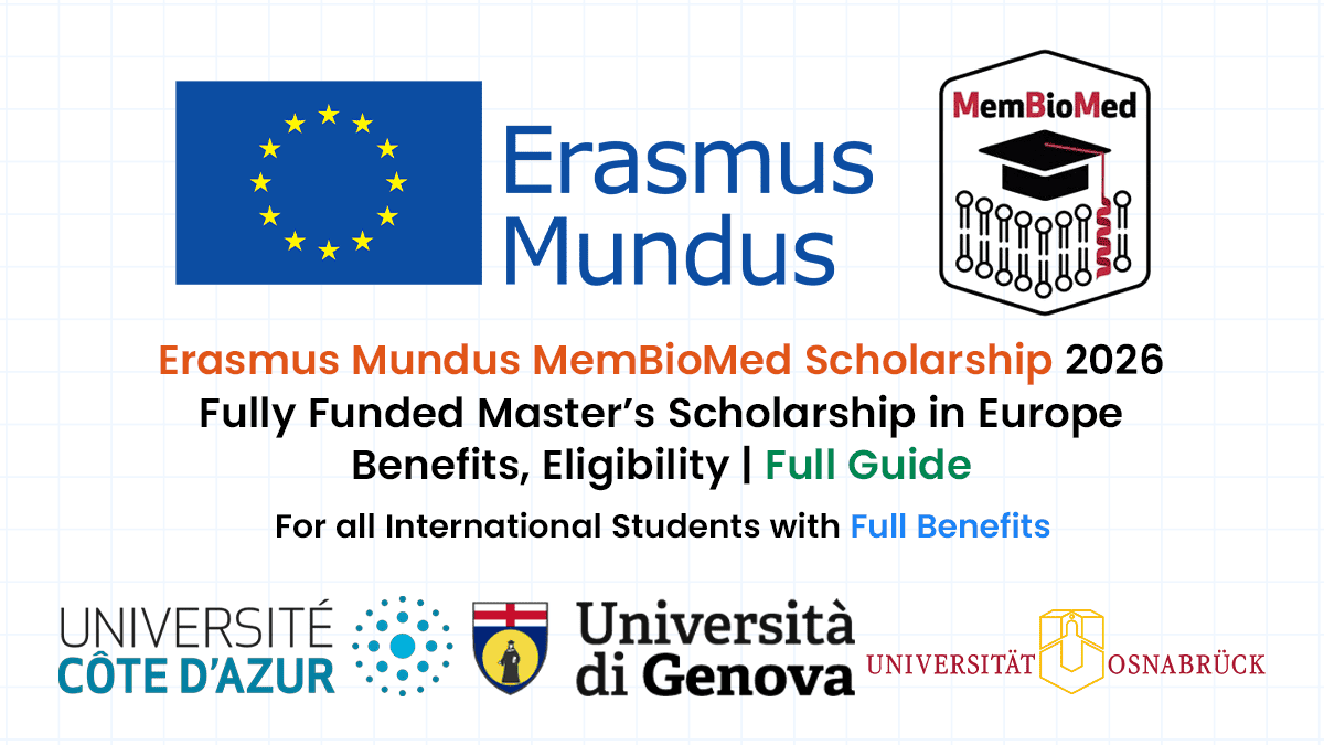 Erasmus Mundus MemBioMed Scholarship for international students to pursue a Fully Funded Master's degree in Europe.