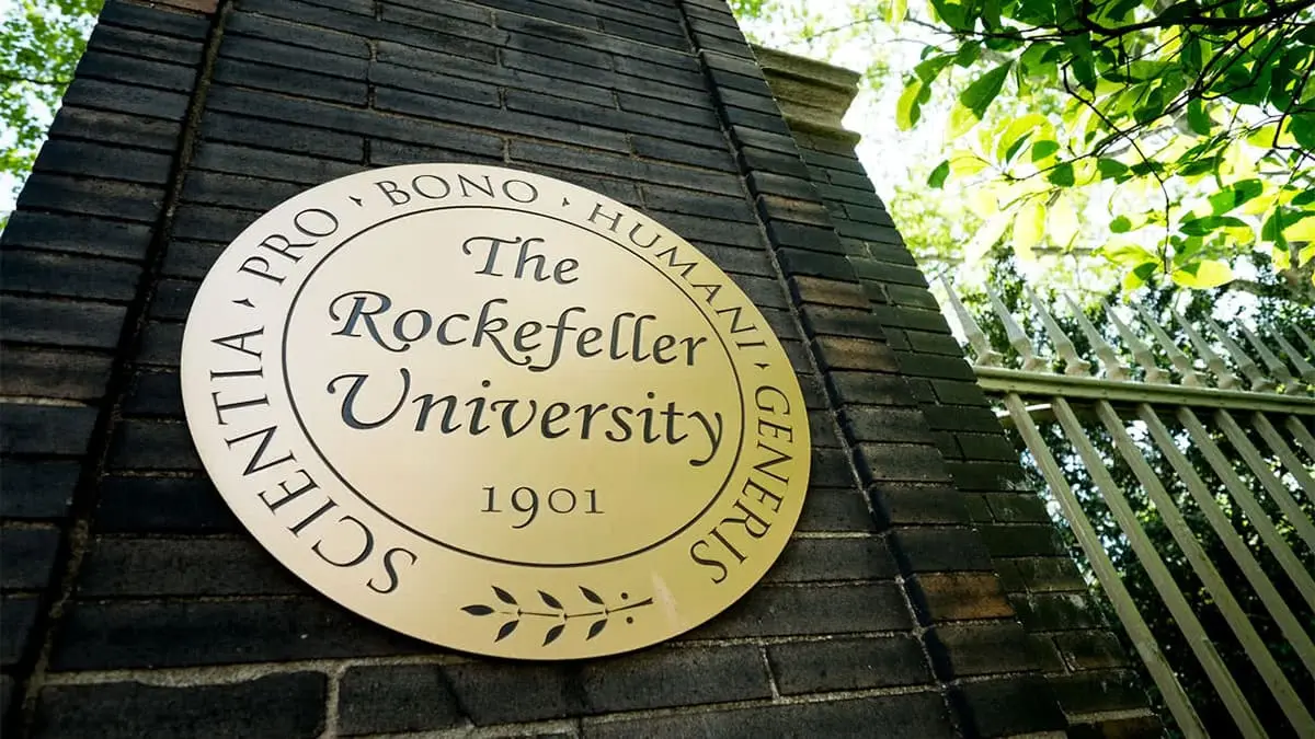 Rockefeller University logo on a wall